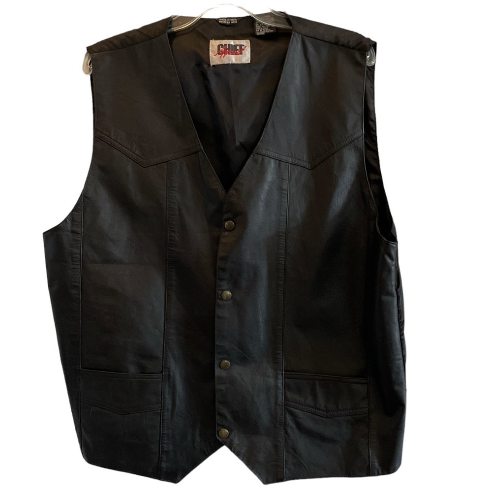 Vintage Black Leather Vest by Chief Apparel. Size XL